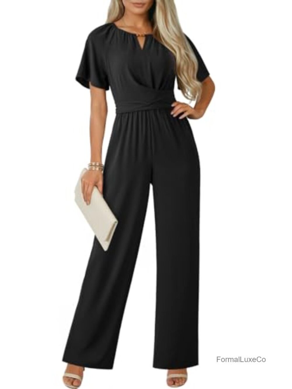Women's Wide Leg Jumpsuit Short Sleeve Keyhole One Piece Romper